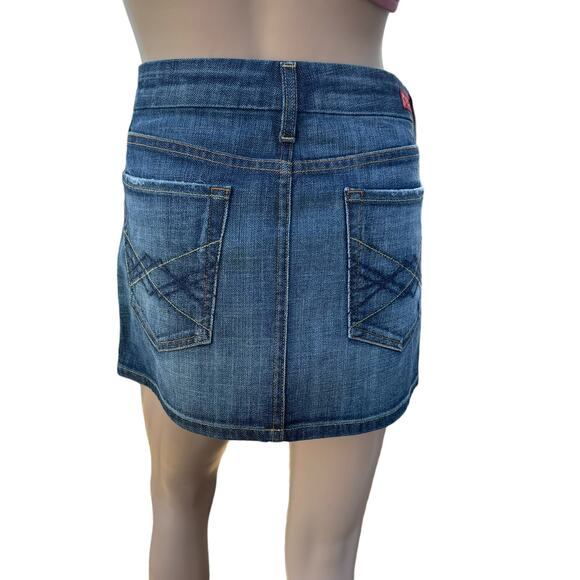 New Citizens of Humanity Blue Dark Wash Faded Distressed Denim Mini Skirt  Sz 28 - Picture 4 of 12